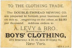 A. Levy Brothers Patents Process, trade card verso by American School